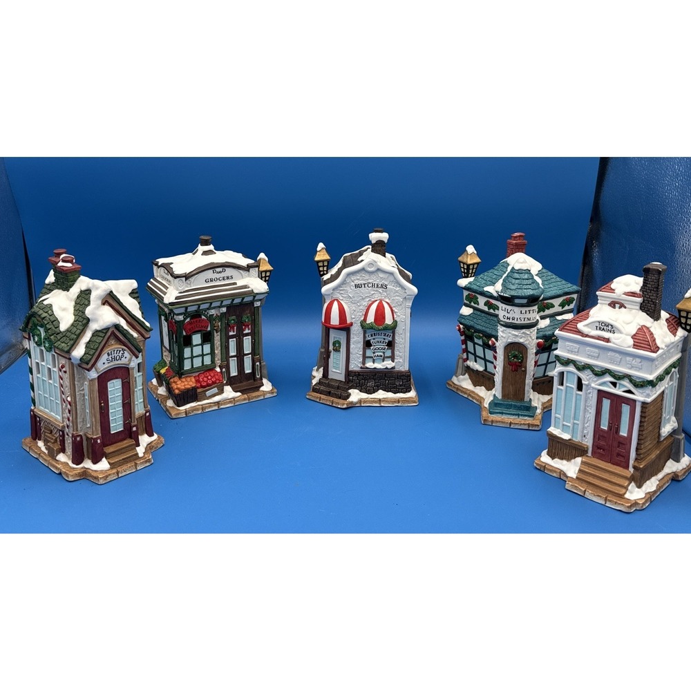 Vintage 1990's Mercuries Christmas Village -set Of 5 Stores w/ Light Cord